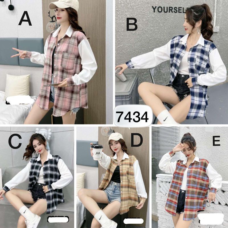 kemeja tunik katun flanel import MV-7434