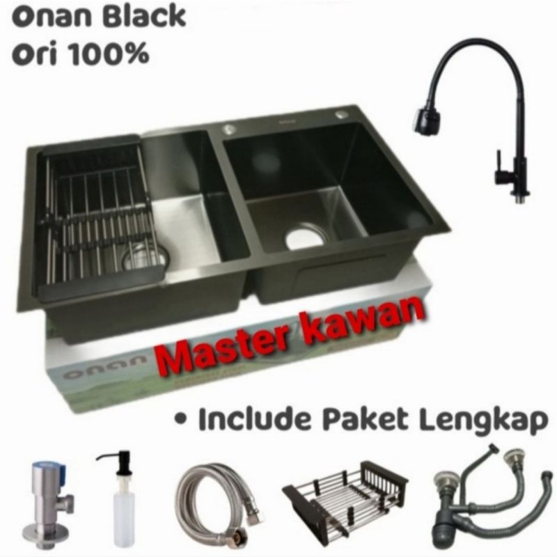 Jual Paket Lengkap Kitchen Sink Stainless ONAN 8245 HITAM ORIGINAL