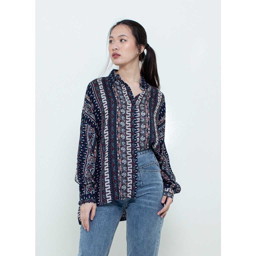 Ixora Rue Oversized Shirt - Kemeja Wanita Oversized Blouse Berkancing Fashion Wanita