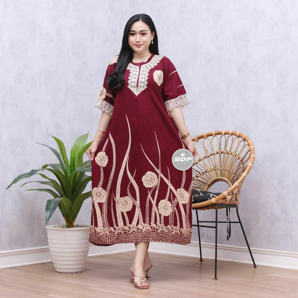 Dianputri - Daster Arab Zeema | Rayon Super Grade A | Resleting Depan Busui | Renda Milo Ori-ilalang maroon