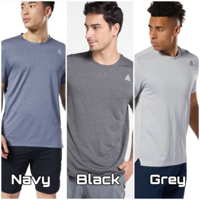 Reebok Melange Man Sport Tshirt Original Baju Olahraga Pria Cowok Quick Dry Lari Running Gym Fitness