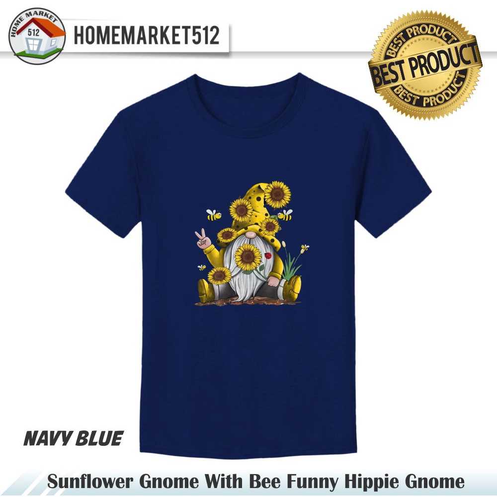 Kaos Pria Sunflower Gnome With Bee Funny Hippie Gnome Kaos Pria Dan Wanita Premium Sablon Anti Rontok !!!!!! | HOMEMARKET512-NAVY BLUE