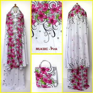 Mukena Bali Putih Motif Bunga Sepatu Size Semi Jumbo MU438C Pink