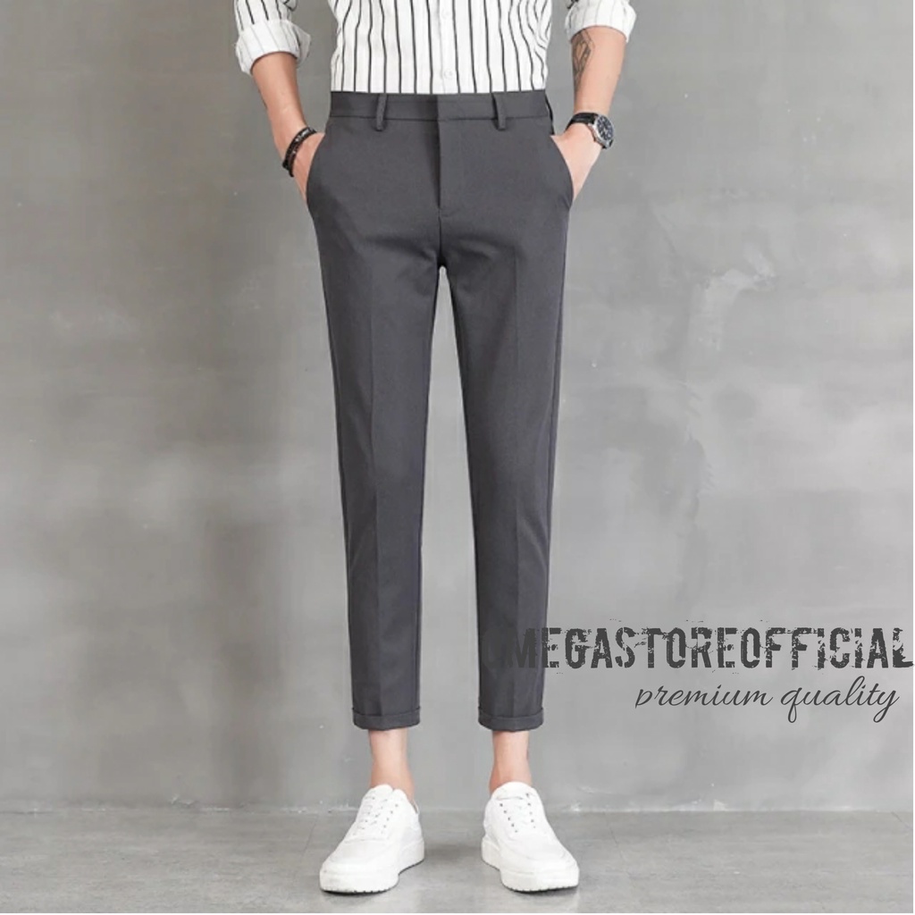 OMEGASTOREOFFICIAL - Celana Bahan Formal Dasar Slim Fit Panjang Pria High Premium Quality - Hitam