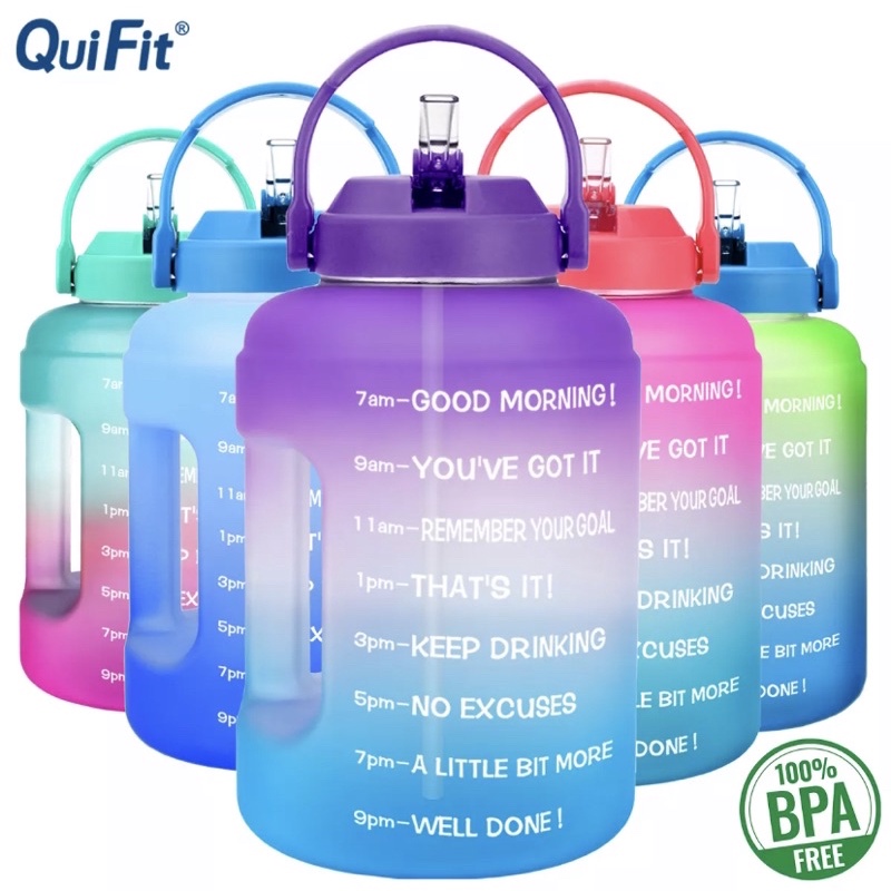 [ORIGINAL] Quifit Botol Minum 2,5L TIPE MODEL MULUT LEBAR Dengan Tutup Flip Sedotan BPA FREE