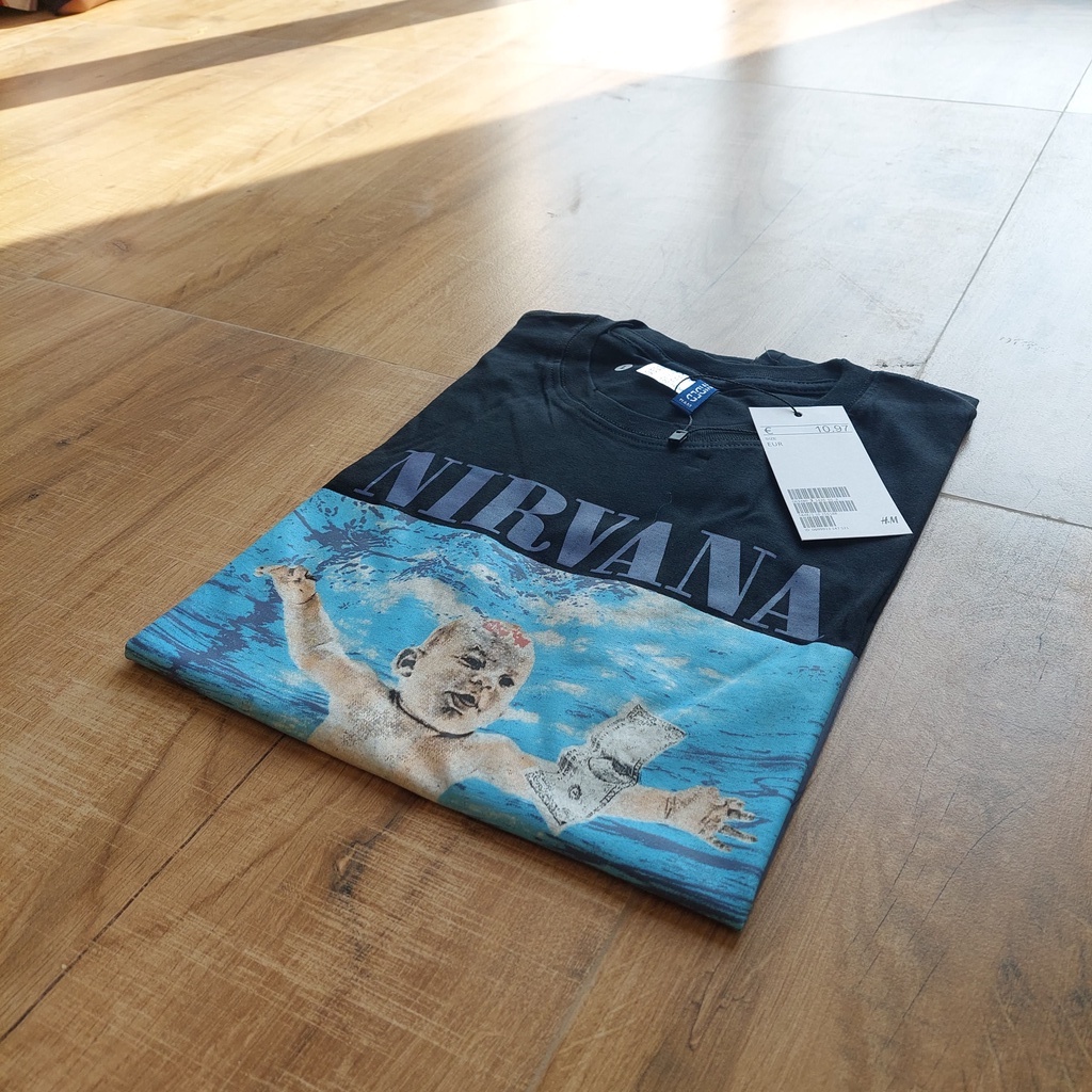 KAOS H&M NIRVANA Nevermind FULL HITAM + LABEL PREMIUM