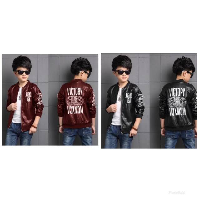 Pp@Jaket BOMBER VICTORY HITAM SUPER PREMIUM Jaket Kids  Bahan METALIC Korea  Ld92 Pb50