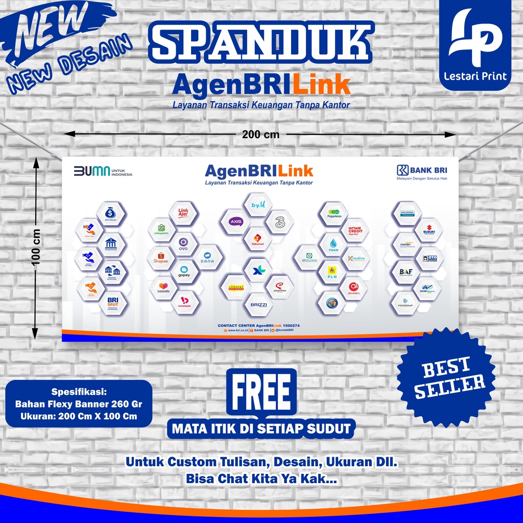 NEW DESAIN SPANDUK AGEN BRILINK 2 METER X 1 METER /  BANNER AGEN BRILINK / LESTARI PRINT
