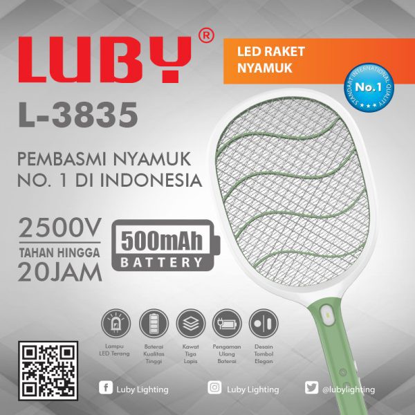 Luby Raket Nyamuk Electric L3835A + 1 Senter LED Rechargeable Cable Bundle