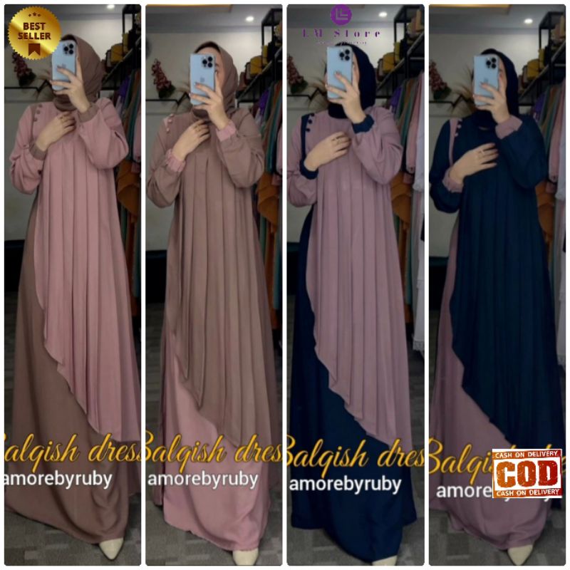 BALQISH DRESS GAMIS WANITA TERBARU ORIGINAL AMORE BY RUBY GAMIS REMPEL MEWAH KONDANGAN  PESTA  LEBAR