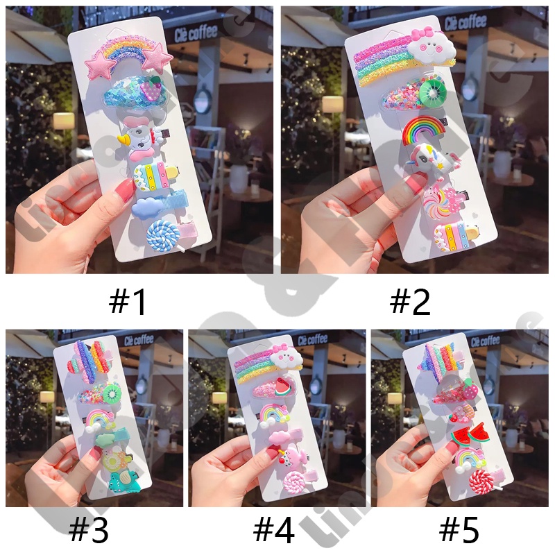 Jepit Rambut Korea Anak Perempuan Rainbow Set 6 Pcs Aksesoris Rambut Anak Lucu