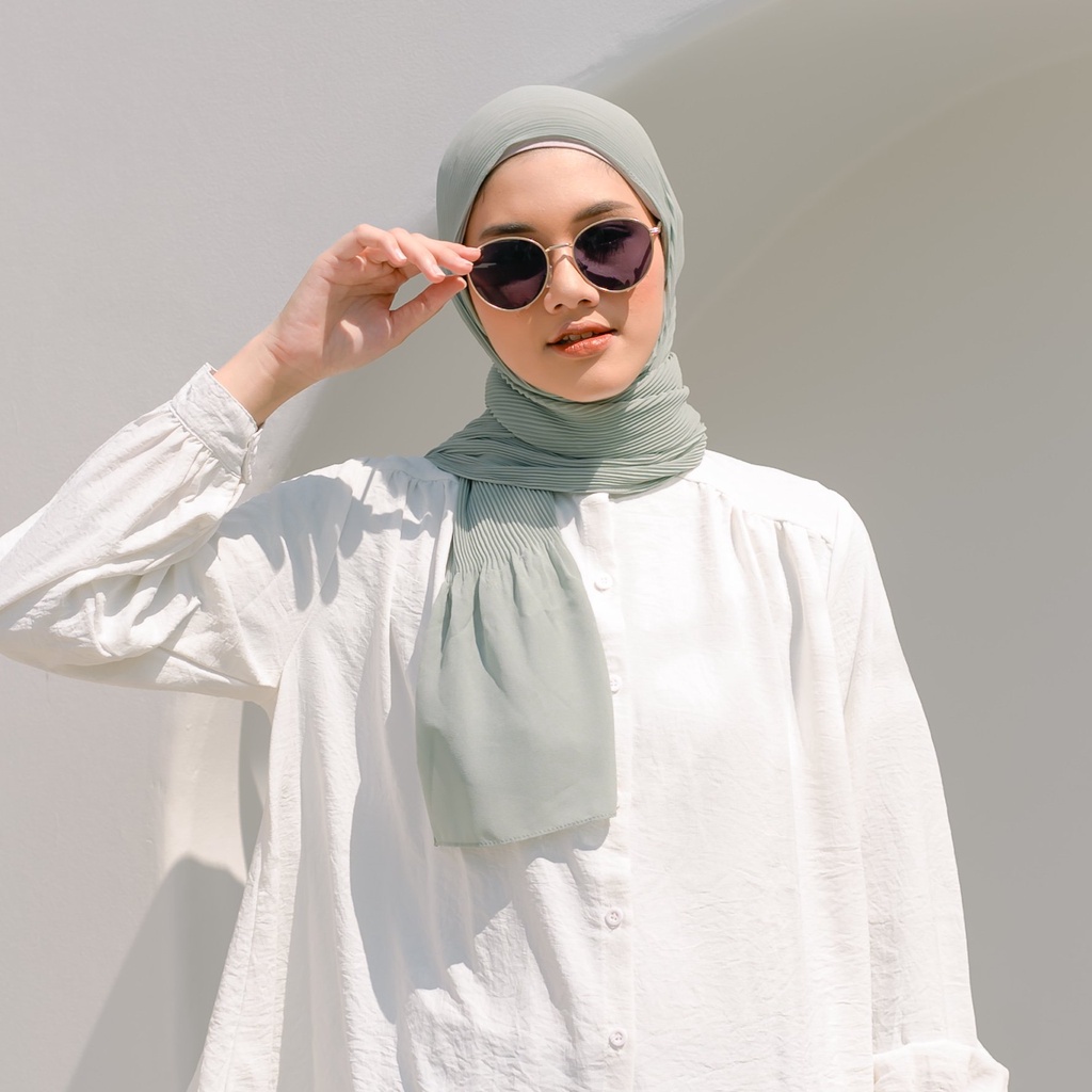 Lozy Hijab - Bawal Pleats Shawl ( Pashmina Plisket )-Sage
