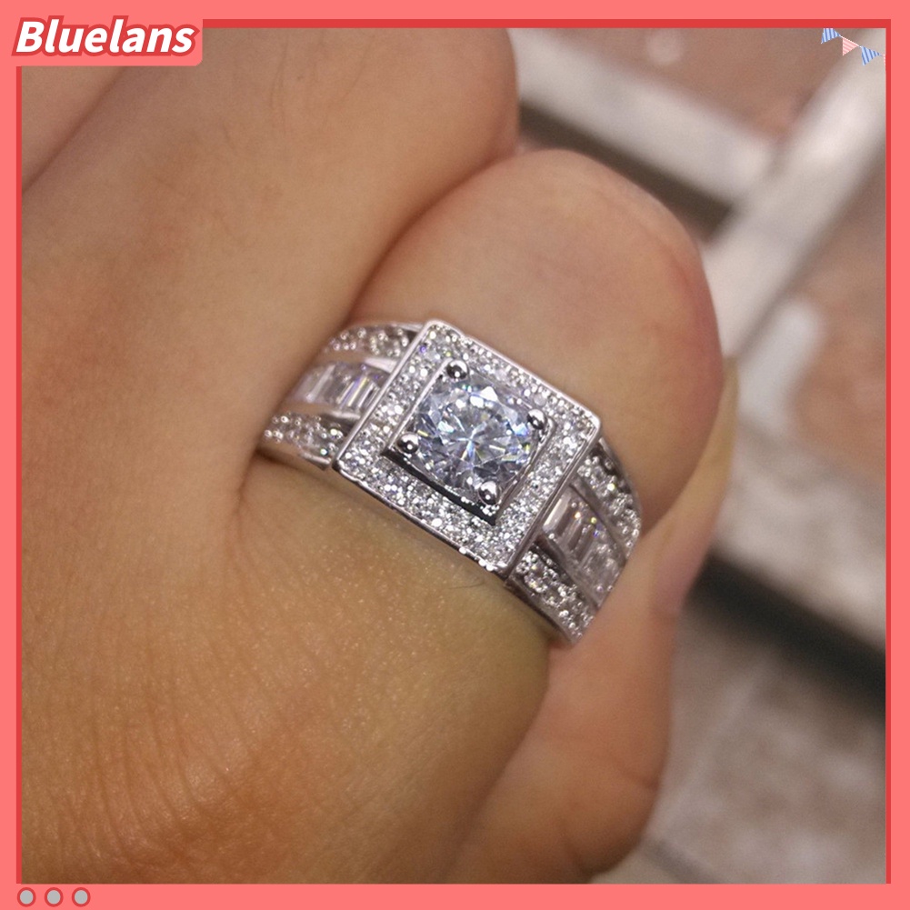 Bluelans Fashion Men Rhinestone Wedding Engagement Finger Ring Party Decor Jewelry Gift