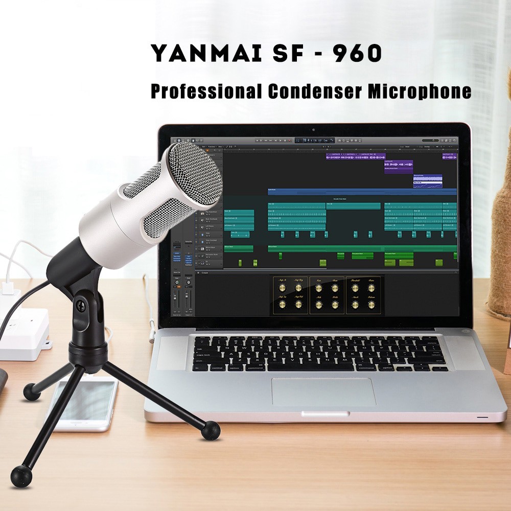 Omnidirectional Condenser Microphone with Stand - Yanmai  - Golden