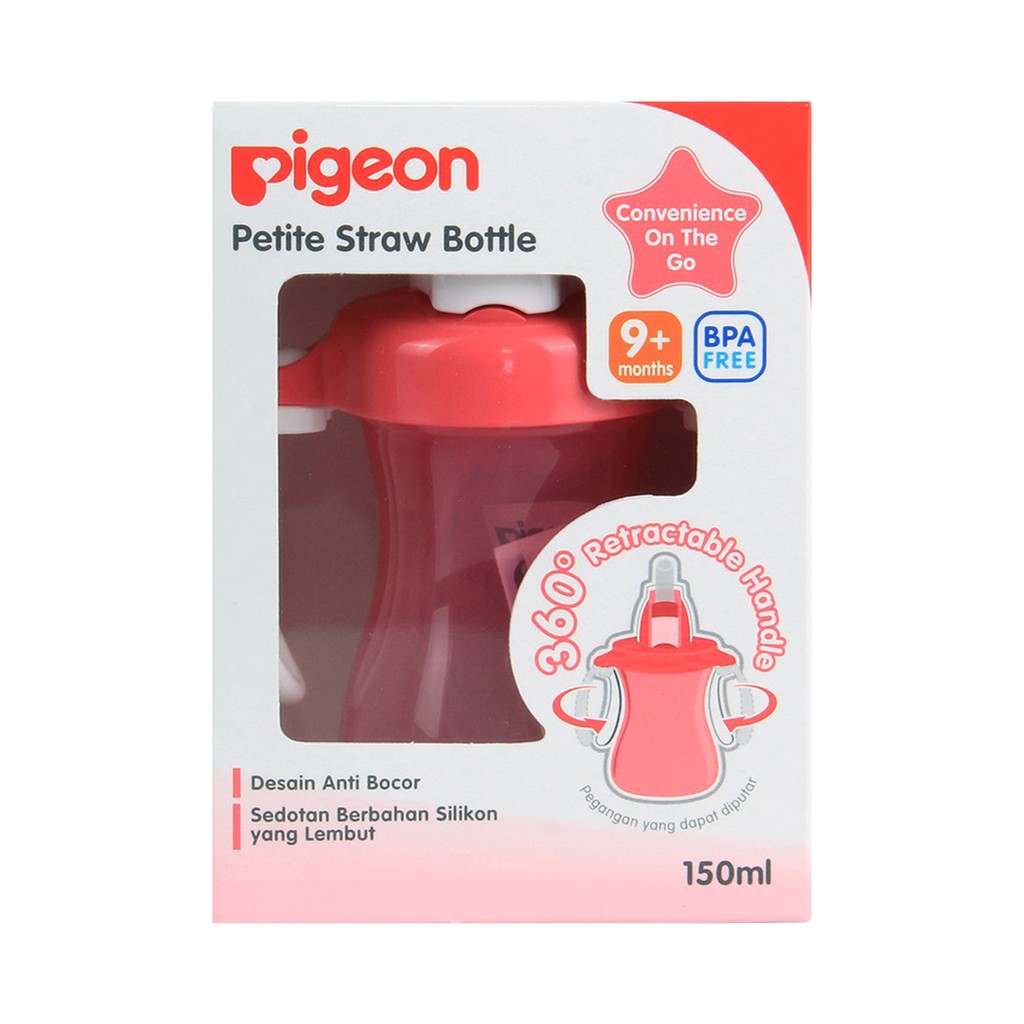 Pigeon Petite Straw Bottle Botol Minum Sedotan Bayi 9+ Bulan Pink Merah Muda 150ml