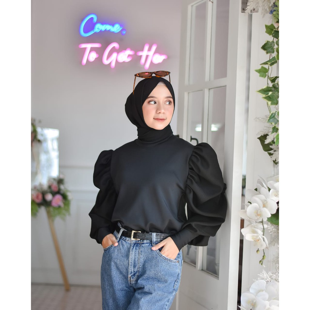 Pakaian Atasan Wanita Melva Blouse Scuba Populer Grosir