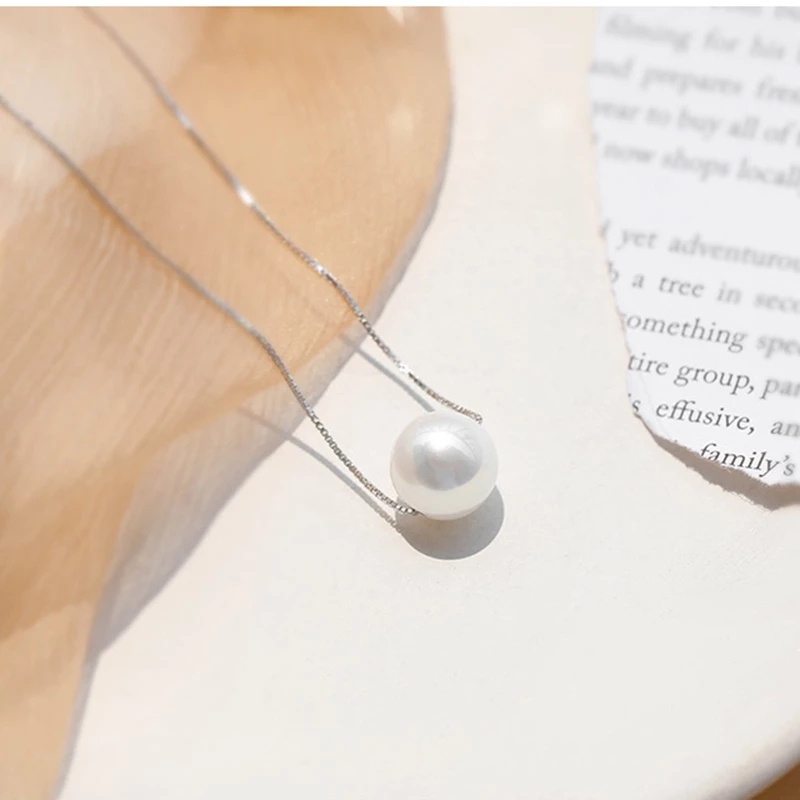 [ Women Fashion  Sliver Chain  White Pearl Pendant Necklace  ] [ Girlfriends Gifts Jewelry Accessories ]