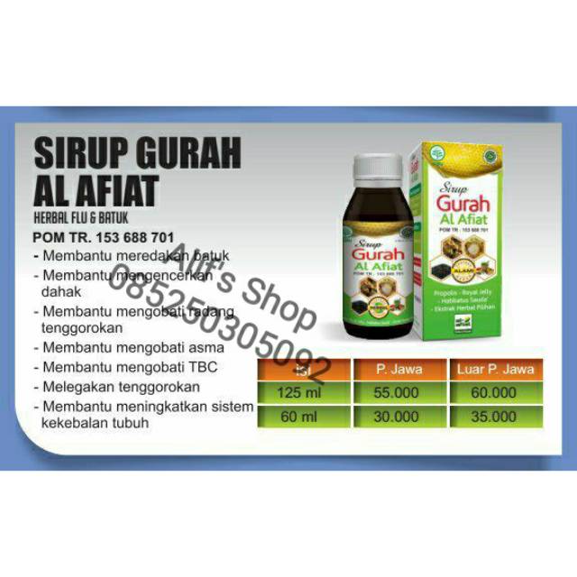 Sirup Madu Gurah Al Afiat Rasa Mint 125 ml Obat Herbal Batuk