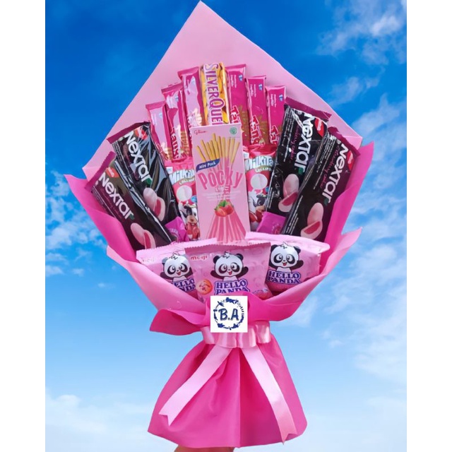 

(S) BUKET PINK CANTIK POCKY SILVERQUEEN/Anniversary/bingkisan Snack Ulang Tahun/Ultah/Wisuda