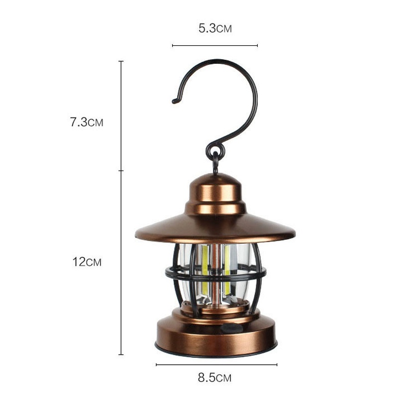 Lampu Lentera Gantung Led COB Retro Portable Anti Air Dengan Kait Untuk Camping / Hiking / Outdoor