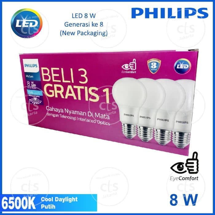 Philips Paket Lampu LED MyCare 8W Putih Bulb (Harga 4 pcs) PROMO GARANSI