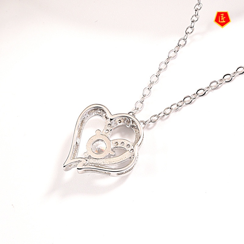 [Ready Stock]Platinum Heart-to-Heart Diamond Pendant Necklace Elegant Niche