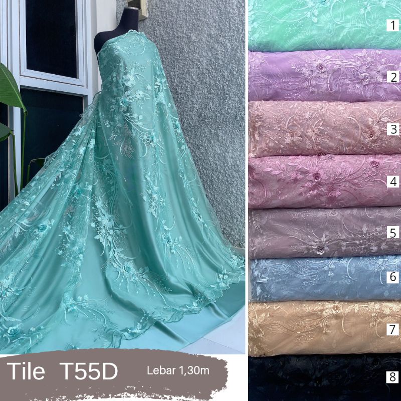 KAIN TILE BORDIR BUNGA TIMBUL KEBAYA KEKINIAN MEWAH / GAUN PENGANTIN