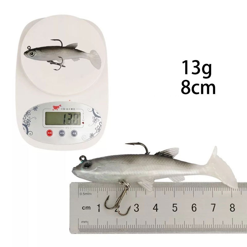 1Pcs T-Tail 8 Cm/13G Plastik Lembut Memancing Umpan untuk Bass 3D Mata Swimbaits Trible Hook dengan Dayung Ekor