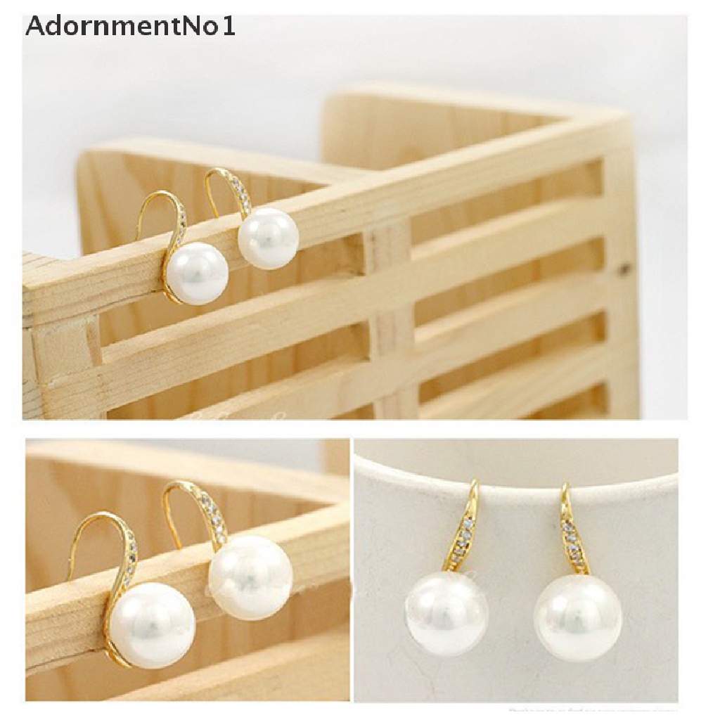 (AdornmentNo1) Anting Kait Gantung Hias Kristal + Mutiara Imitasi Untuk Wanita