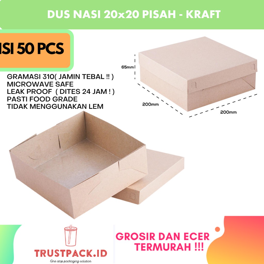 DUS NASI 20x20 KOTAK NASI KRAFT PAPER / COKLAT SUPER TEBAL TUTUP PISAH