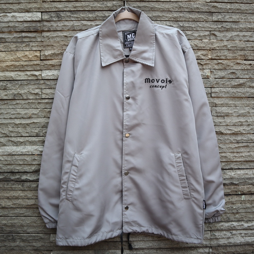 Jaket Coach Winbreaker Mcvois Jaket Pria Taslan Anti Air Premium-Coach Abu Muda