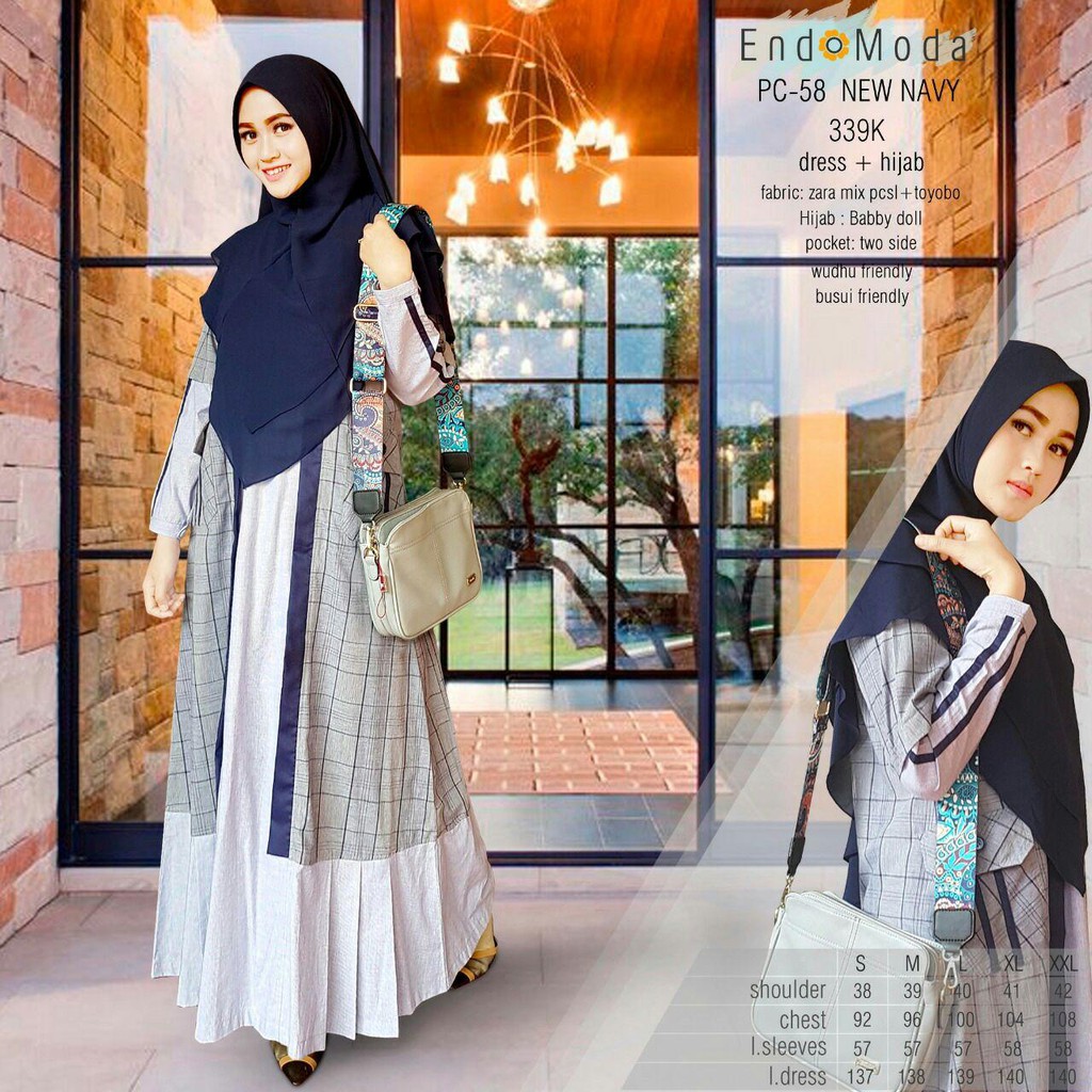 Gamis Endomoda PC 58/ Gamis Muslimah PC 58/ Satu Set Gamis dan Khimar