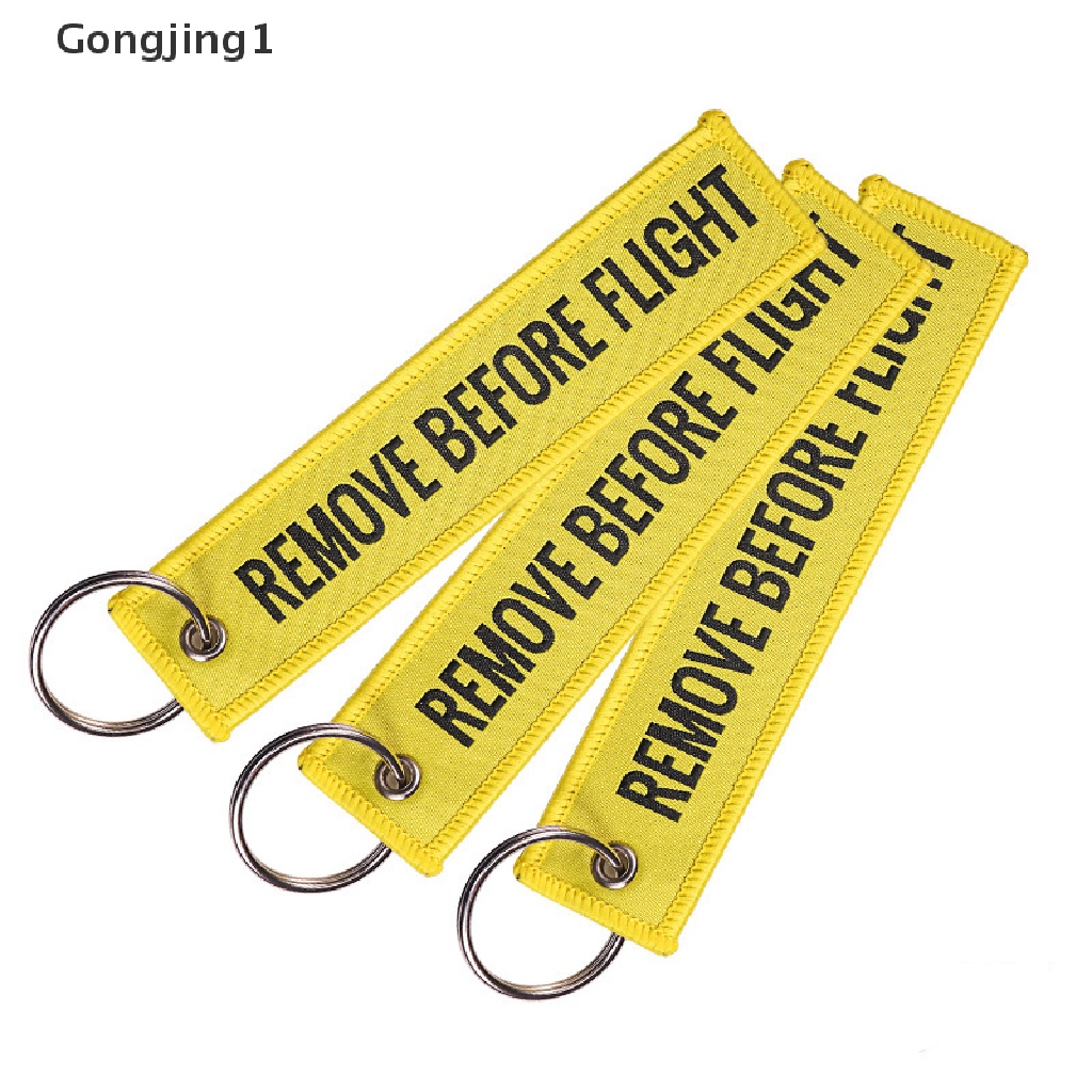 Gongjing1 Gantungan Kunci Motif Bordir Tulisan Remove Before Flight Bahan Polyester Ukuran 13x3cm