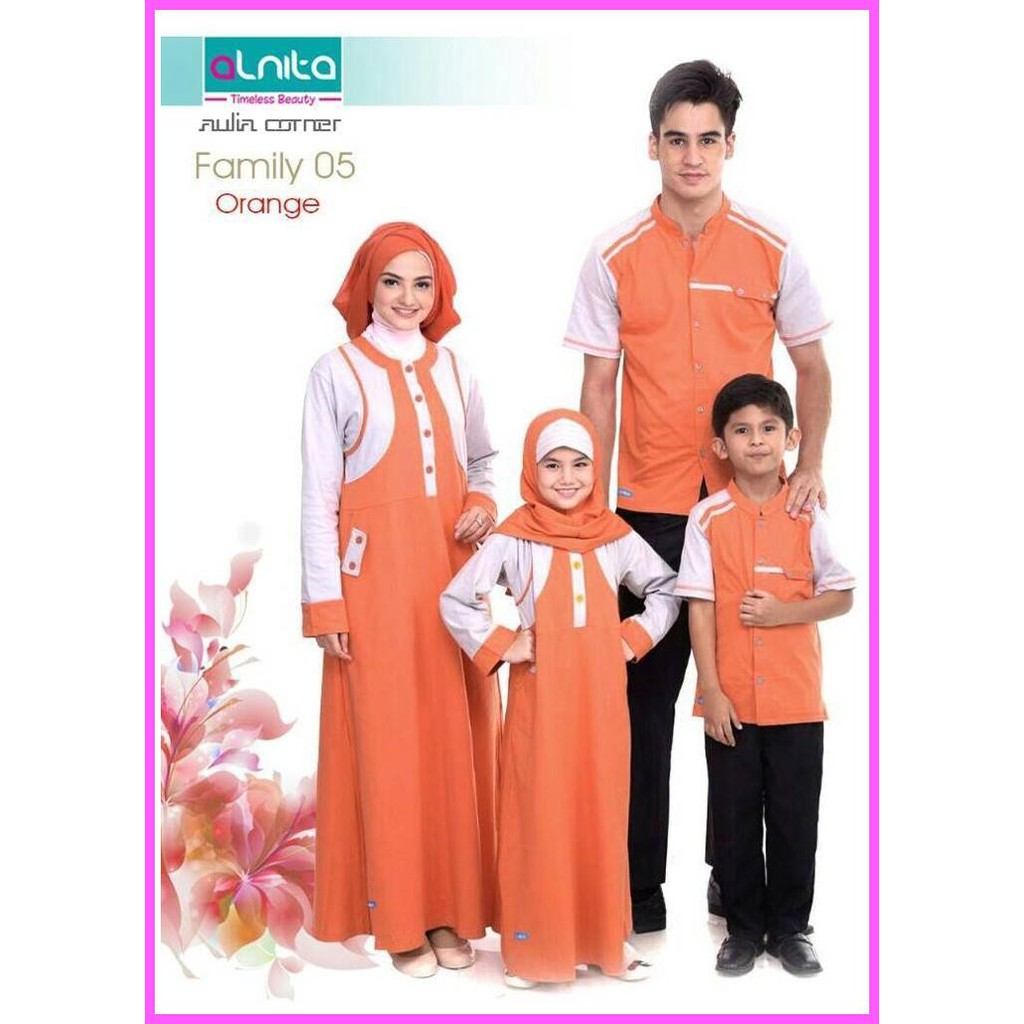 Baju Sarimbit Muslim Alnita Family 05 Oranye Baju Sarimbit Muslim Gamis Couple