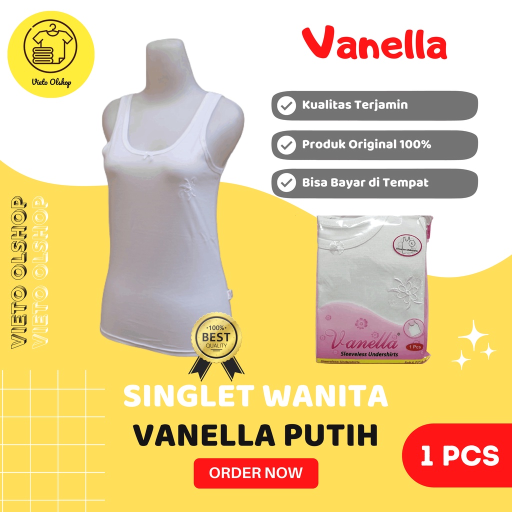 (1 Pcs) Singlet Atasan Vanella Pakaian Kaos Dalam Kutang Wanita Dewasa Warna Putih Polos / Tanktop P