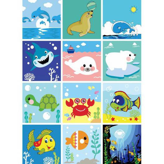 

( BISA COD ) 20*20cm Framed DIY Children Digital Oil Painting Paint By Numbers on Canvas undersea