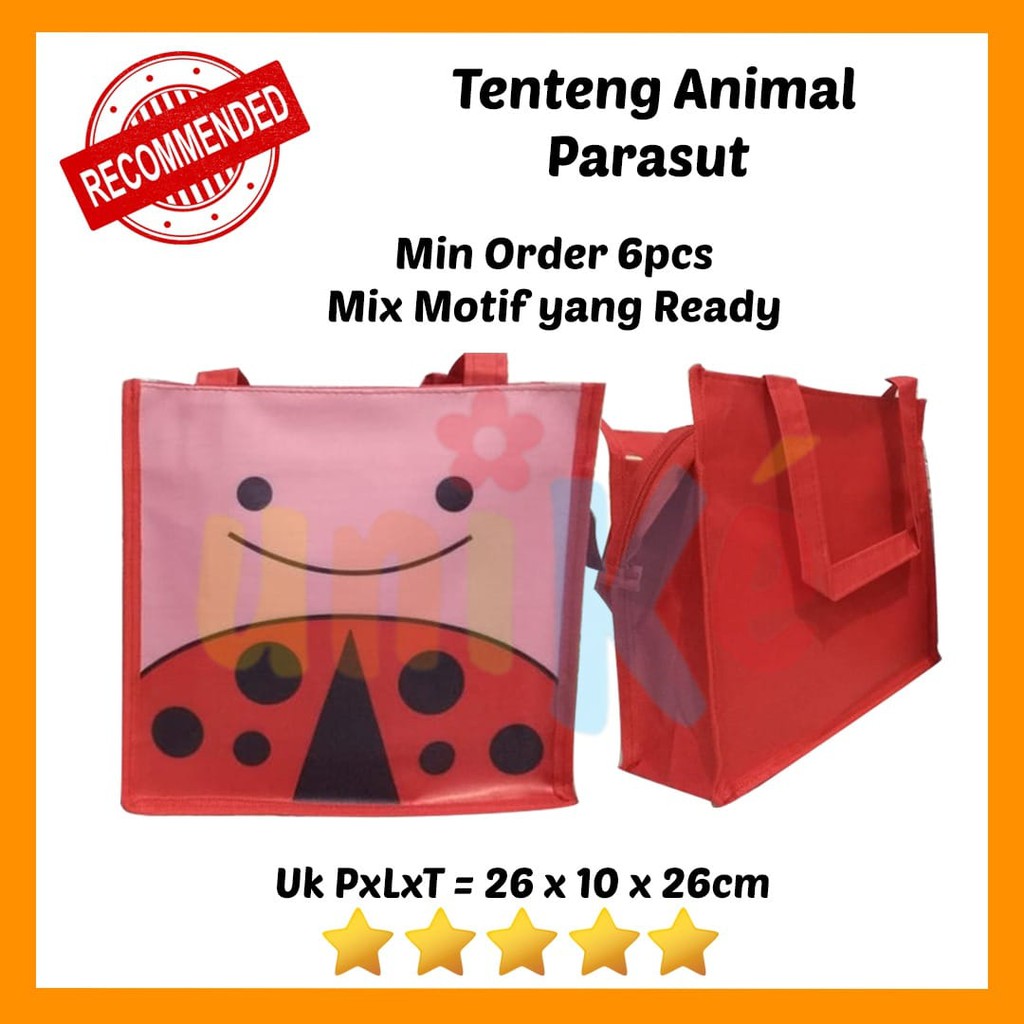 

TAS TENTENG ANIMAL PARASUT PRINTING souvenir goody bag goodie ulang tahun anak harga grosir murmer
