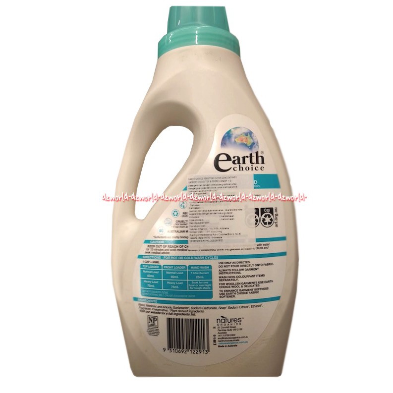 Earth Choice Sensitive Laundry Liquid 1 Liter Detergen Cair Ultra Kosentrat Earthchoice