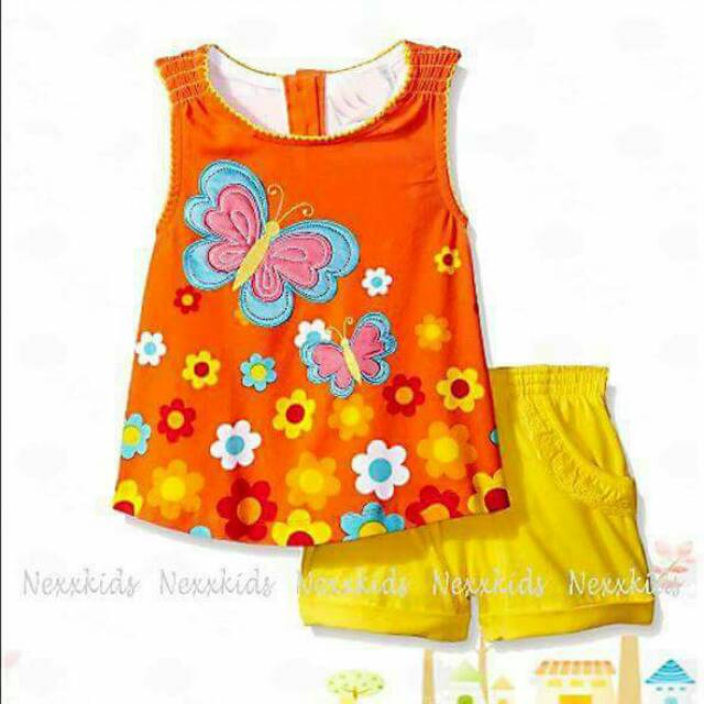 Setelan Kupu Anak Cewek Butterfly Flower Set 2in1 (baju, celana)