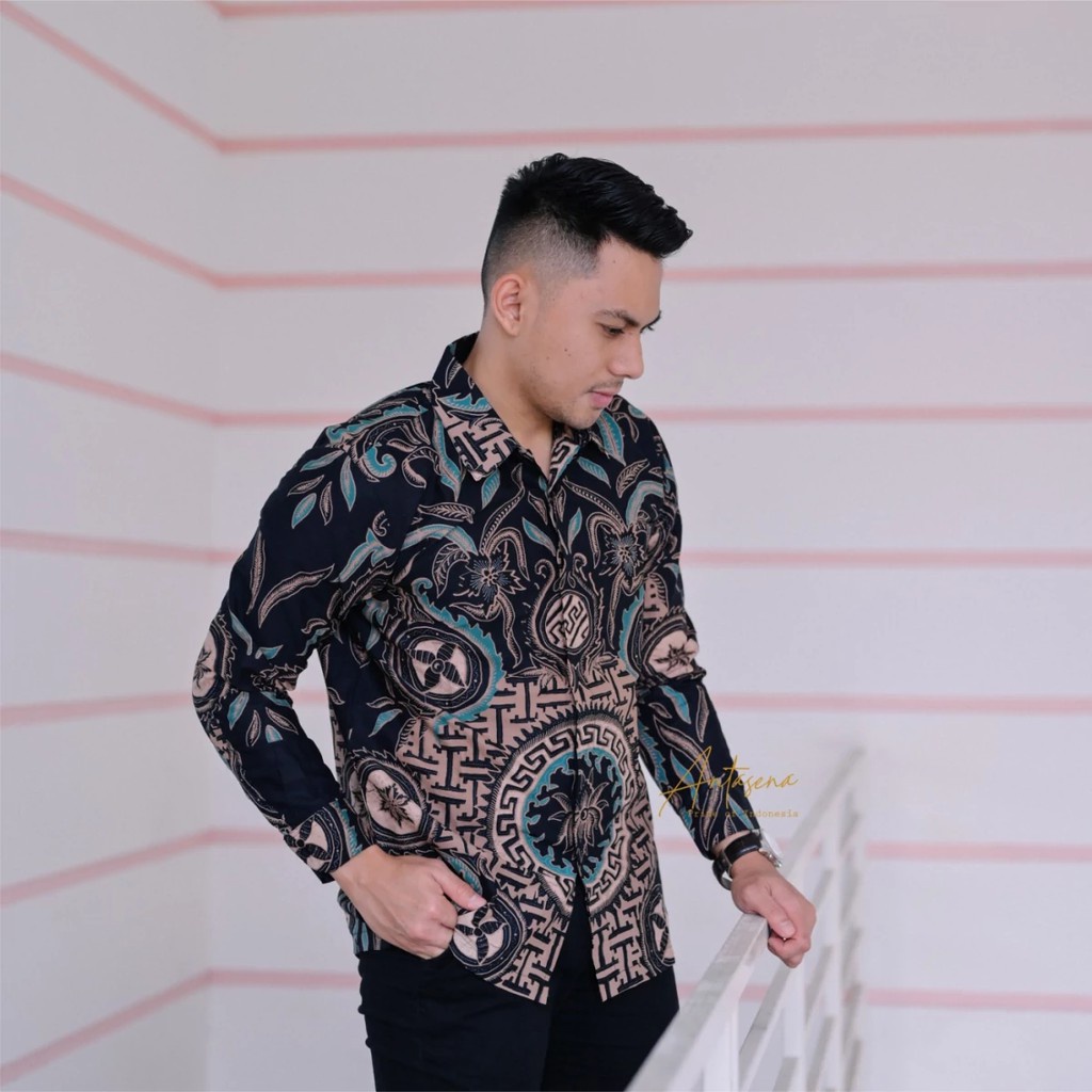 CAKRA NAVY kemeja batik pria lengan panjang terbaru ORIGINAL BY FLORIST