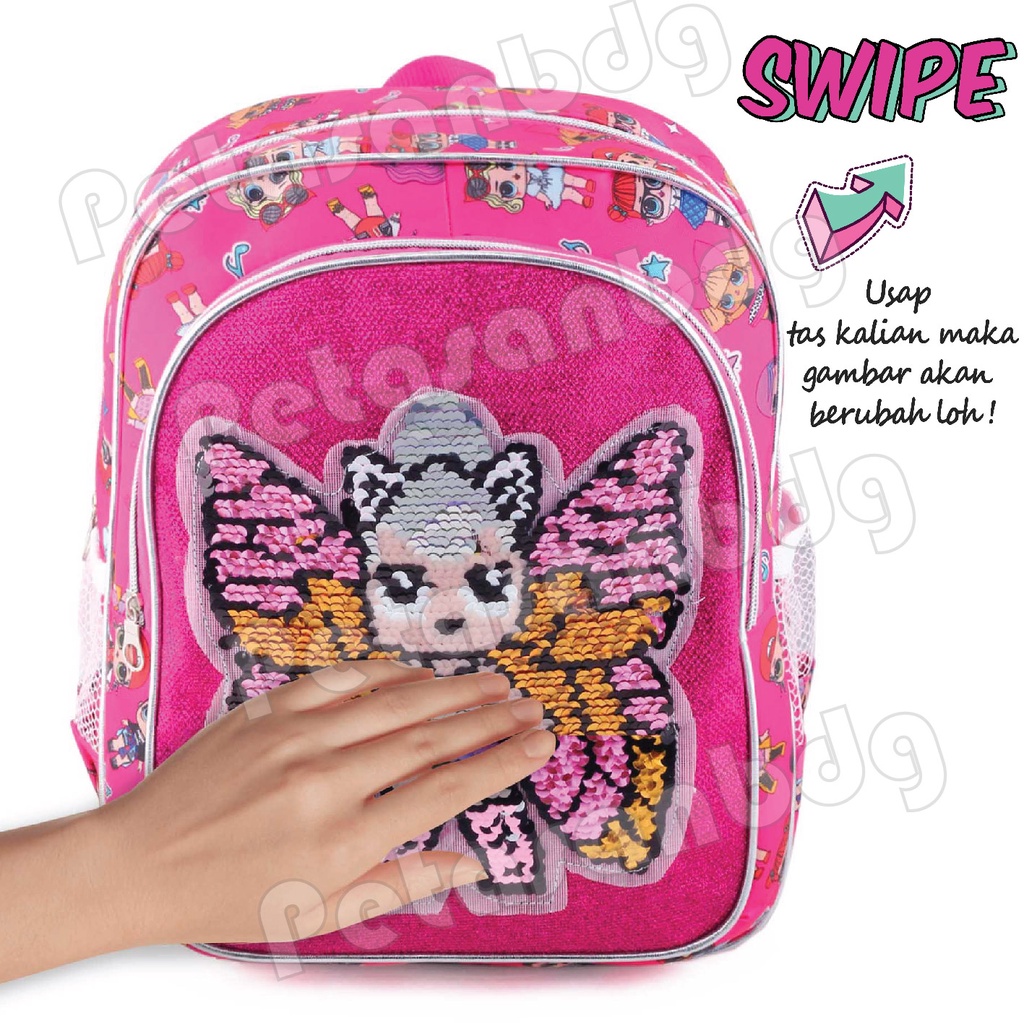 PTS - Tas Usap Ransel Sekolah Anak Perempuan Karakter Anak Perempuan Karakter LOL SURPRISE - Ransel Model Usap / Swipe Color - UKURAN SD