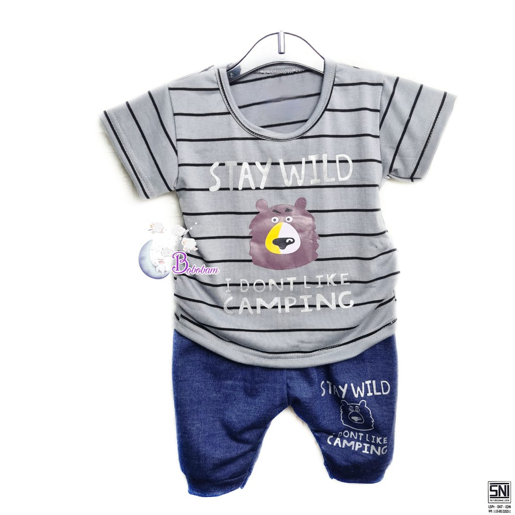 BAJU BAYI KEREN KECE ECER BOBOBAM STAY WILD CASUAL KASUAL SETELAN ANAK HARGA GROSIR