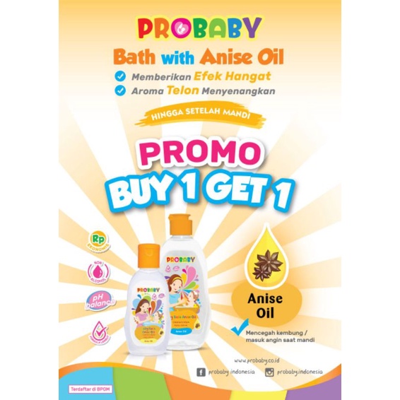 PROBABY Baby Bath Anise Oil 200ml + 100ml Cleanse &amp; Warm  Sabun Mandi Bayi BELI 1 FREE 1 n