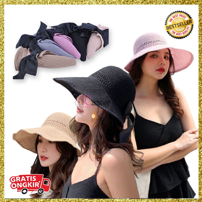 Topi Pantai Wanita Pelindung Sinar Matahari Import Rajut Sun Visor Hat Premium Quality ZT