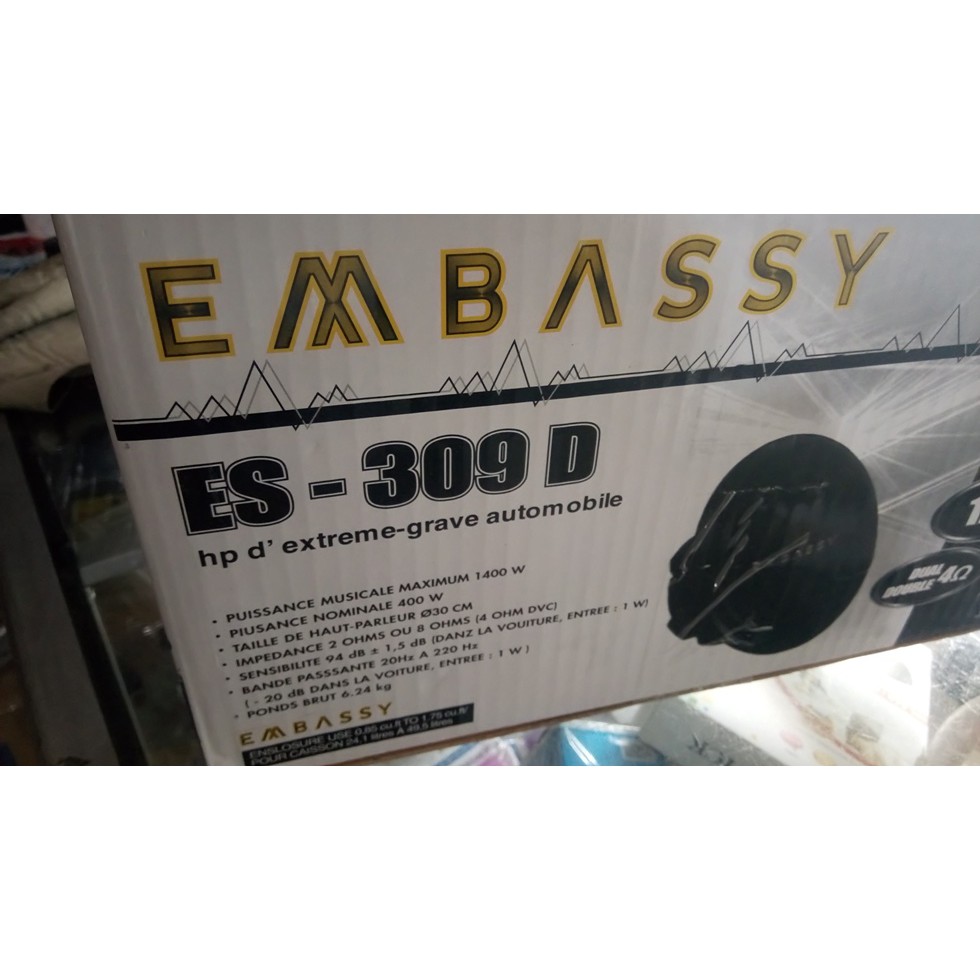 Speaker Subwoofer EMBASSY 1400w Super Bass 12inch magnet besar es309d