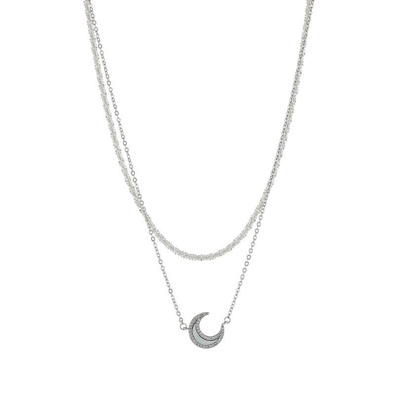 Qixi hadiah ~ set double-layer kalung cahaya mewah minoritas rasa desain kalung aksesoris baru hip h