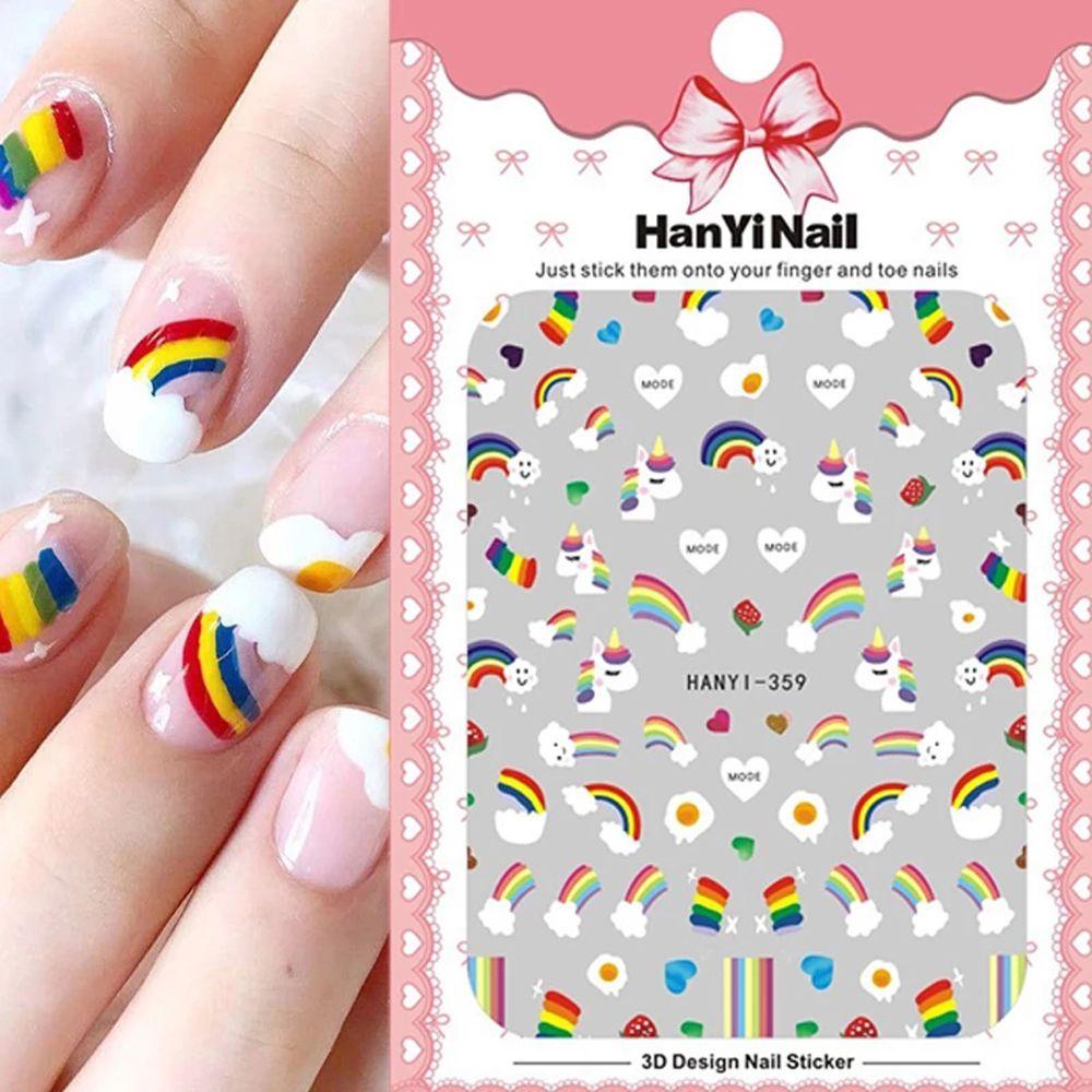 AUGUSTINA Agustina Stiker Nail Art Wanita Musim Panas Strawberry Rainbow Kartun DIY Nail Decals