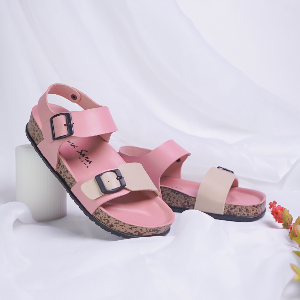 Sara Sara SELLY Sandal Slop Wanita Kekinian Sandal Wanita Tali Belakang Selop Gesper Birken Sol Puyuh Casual Terbaru