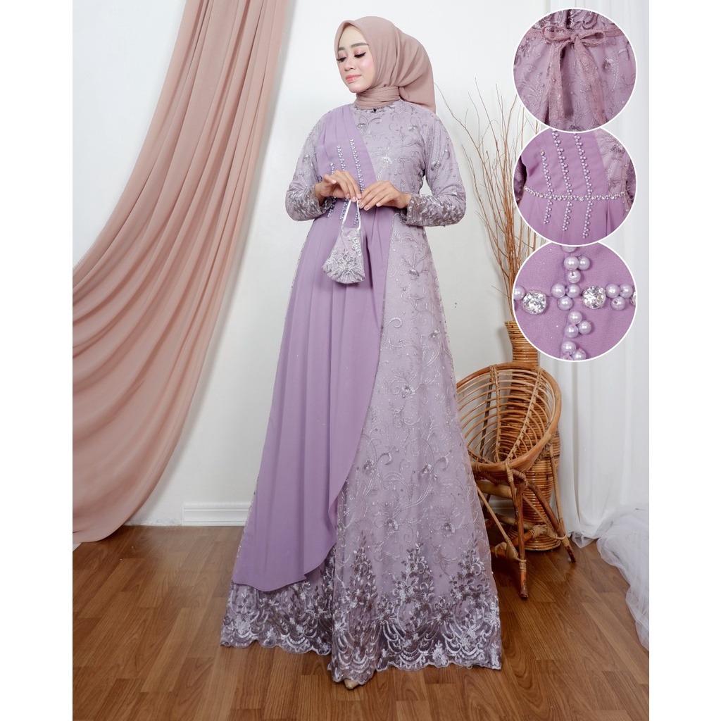 Dress Maudy / Kebaya Modern Original Terbaru / Gamis Brukat Tille Mix Payet / Seragaman Pesta / Outfit Kekinian