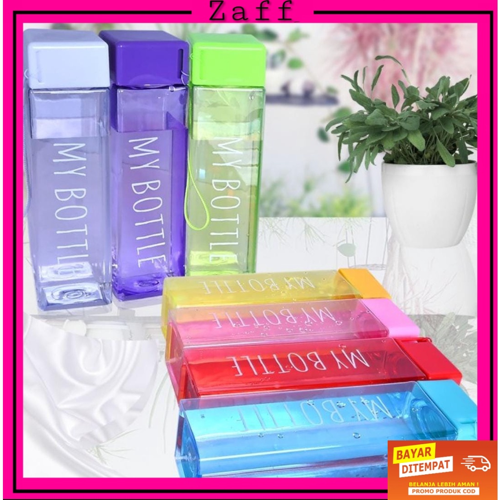 Botol air minum travel travelling sepeda bersepeda sekolah bentuk persegi kotak water bottle BPA FREE